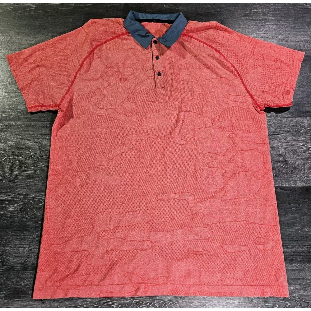 UNRL Polo Shirt Men 2XL Red Camo Performance Golf Stretch Activewear Lightweight